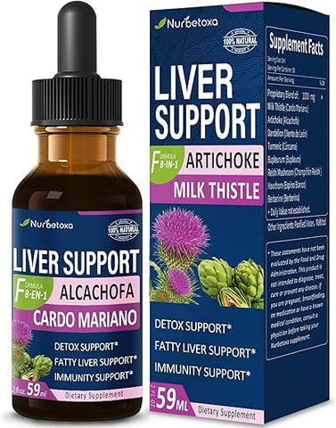 Nurbetoxa - Milk Thistle Liver Support Drops – Alcachofa, Curcuma, Cardo Mariano, Berberina – Higado Graso, Bajar de Peso, Liver Detox