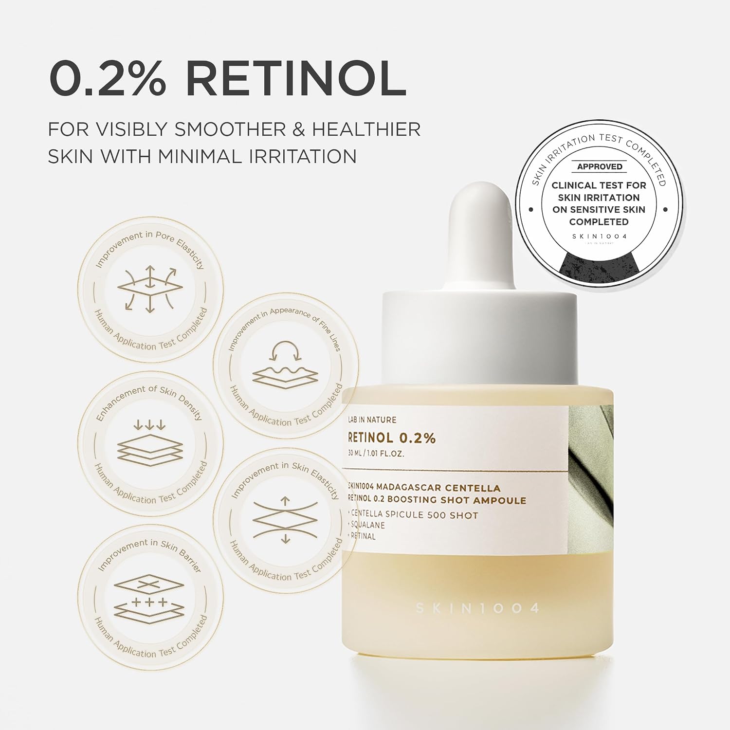 SKIN1004 Retinol 0.2% Boosting Shot Ampoule, Face Serum for Skin Elasticity, Facial Spicule Serum with Retinol & Retinal, Centella Ampoule for Fine Lines & Firmness, Korean Skin Care, 1.01fl.oz / 30ml