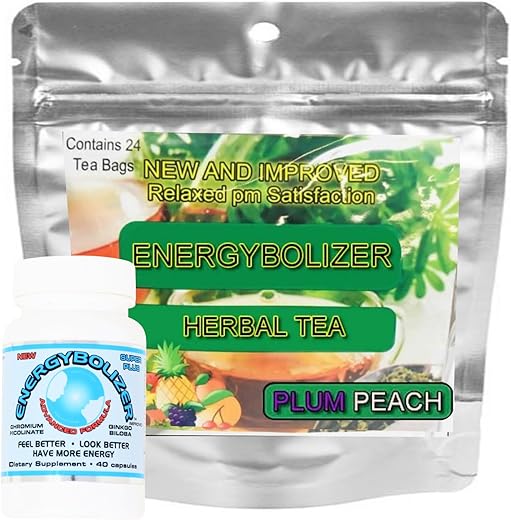 Combo Chá Herbal Energybolizer Perfect Weight (24 Sachês 40 Cápsulas) | Estimulante Natural de Energia para Mulheres e Homens (Fórmula Avançada de Ameixa Pêssego)