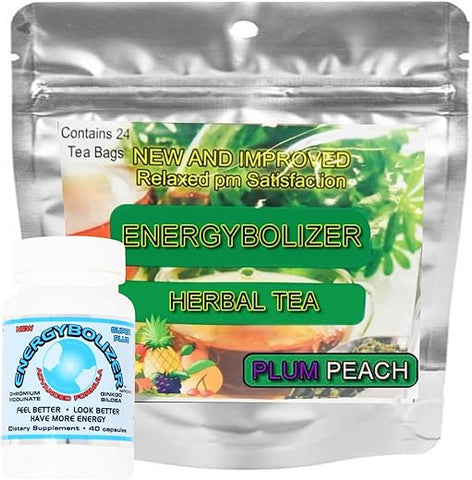 Combo Chá Herbal Energybolizer Perfect Weight (24 Sachês 40 Cápsulas) | Estimulante Natural de Energia para Mulheres e Homens (Fórmula Avançada de Ameixa Pêssego)