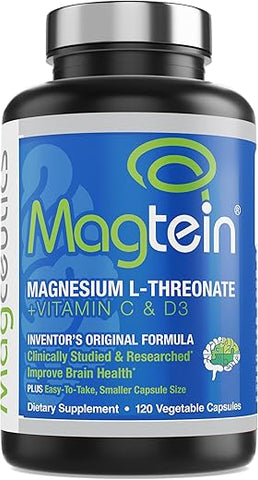 Magceutics - Magtein Magnésio L-Treonato para Melhorar Cognição, Foco, Memória, Qualidade do Sono e Saúde Cerebral – 120 Cápsulas Vegetais