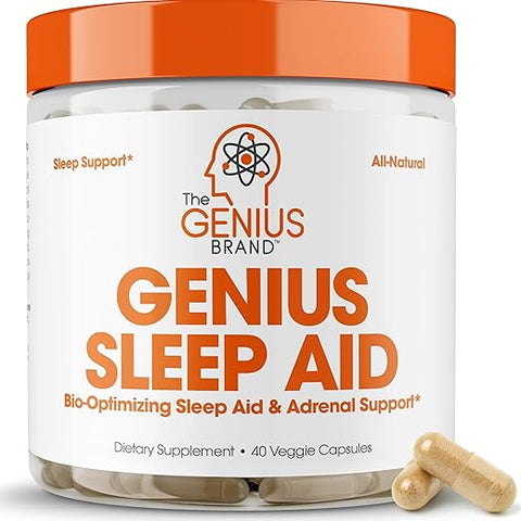 The Genius Brand - Genius Sleep AID – Pílulas Inteligentes para Dormir – Potencializador de Relaxamento e Suporte ao Humor com Inositol e L-Theanine