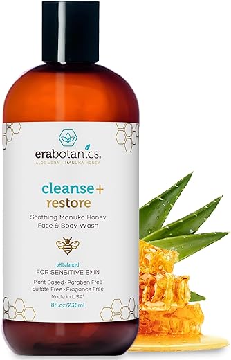 Era Organics - Melhor Sabonete Facial de Mel Manuka para Mulheres e Homens – Limpeza Hidratante para Pele Seca com Aloe Vera Orgânica – Suave e Calmante – Fabricado nos EUA – Livre de Sulfatos