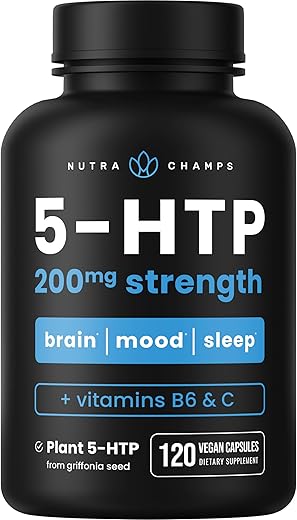 NutraChamps - 5-HTP 200mg | 120 Cápsulas Veganas | Suporte ao Alívio do Estresse, Saúde Cerebral, Melhora do Humor | Marca: 5 HTP