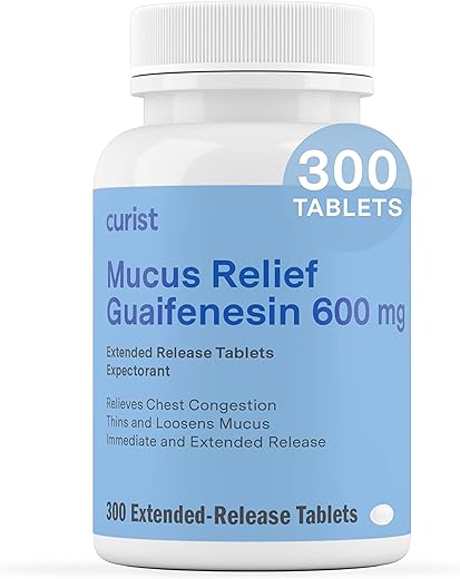 Guaifenesin 600 mg – Alívio da Mucosidade Expectorante (300 Comprimidos Sem Corante) – Genérico Guaifenesin 600 mg (Pacote Econômico – 300 Comprimidos) - Curist