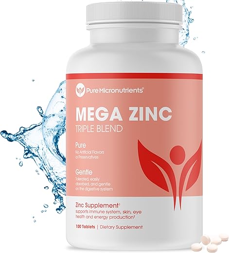 Pure Micronutrients - Suplemento Mega Zinco, 50mg – Complexo de Zinco 3 em 1 – 100 Comprimidos –