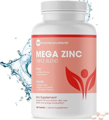 Pure Micronutrients - Suplemento Mega Zinco, 50mg – Complexo de Zinco 3 em 1 – 100 Comprimidos –