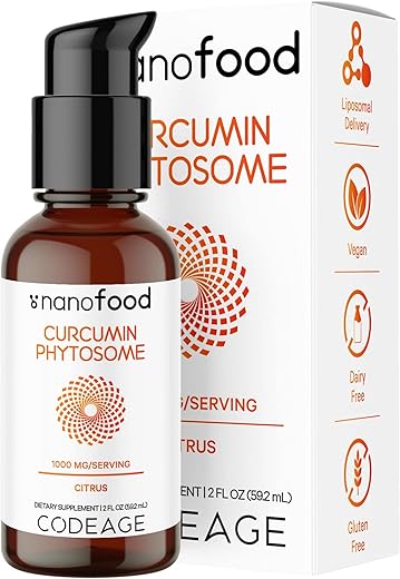 Liposomal Curcumin Phytosome – Suplemento Líquido Vegano de Curcumina, Gotas de Curcuma Longa à Base de Plantas, Curcumina, Fosfolipídeo de Girassol, Sem Açúcar, 30ml - Codeage