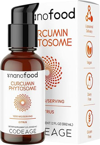 Liposomal Curcumin Phytosome – Suplemento Líquido Vegano de Curcumina, Gotas de Curcuma Longa à Base de Plantas, Curcumina, Fosfolipídeo de Girassol, Sem Açúcar, 30ml - Codeage
