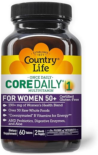 CORE Daily-1 para Mulheres 50 Multivitamínico – Fórmula para Mulheres Acima de 50, Nutrição Diária Completa com Mistura de Saúde Feminina, Vitaminas B Coenzimadas, Probióticos e - Country Life