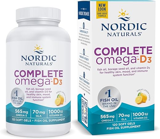 Complete Omega-D3, Sabor Limão – 120 Cápsulas – 565 mg Ômega-3 70 mg GLA 1000 UI Vitamina D3 – EPA - Nordic Naturals