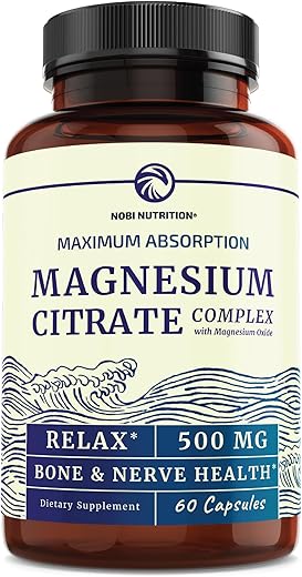 Nobi Nutrition - Complexo de Citrato de Magnésio 500 MG para Calma, Relaxamento, Constipação : Magnesium Citrate Complex – 500mg – 60 Cápsulas