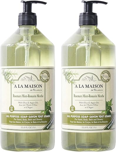 Sabonete Líquido A LA MAISON Francês, Alecrim e Hortelã – Lava Mãos Natural com Óleos Essenciais – Biodegradável, Vegano, Livre de Crueldade – 250ml