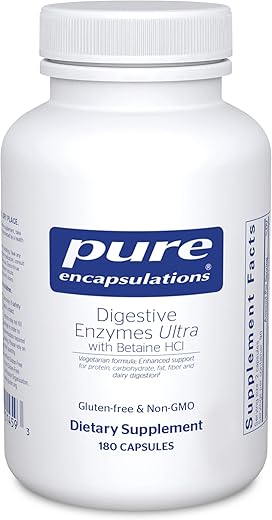 Digestive Enzymes Ultra com Betaine HCl – Suplemento Digestivo Vegetariano para Apoiar a Digestão de Proteínas, Carboidratos, Fibras e Laticínios* – 180 Cápsulas - Pure Encapsulations