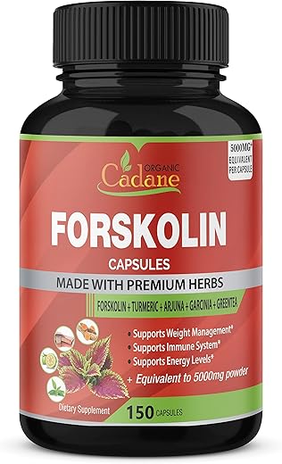 Organic Cadane - Suplemento de Forskolin 5000mg em Cápsulas – 5 Meses de Fornecimento – 150 Cápsulas