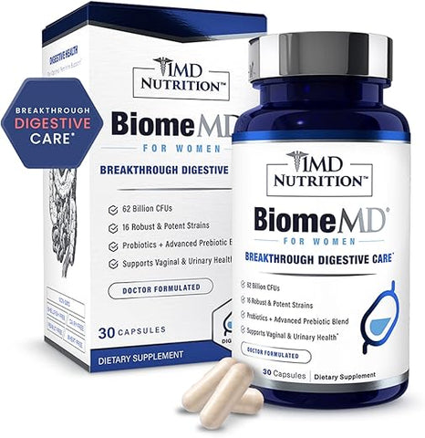 BiomeMD Probióticos para Mulheres – Prebióticos e Probióticos Diários para Mulheres – Mais de 60 Bilhões de UFCs, 15 Cepas – Probiótico Feminino para Apoiar o Trato Urinário - 1MD Nutrition