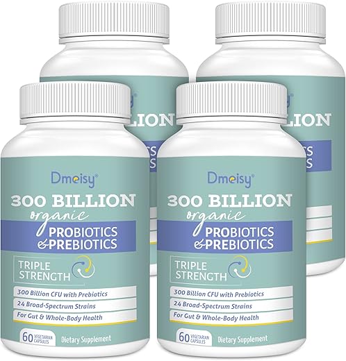 Dmeisy - Probióticos para Mulheres e Homens, 300 Bilhões UFC 24 Cepas Probióticas com 15 Ervas Orgânicas Blend Prebiótico, Probiótico Estável para Digestão e Imunidade