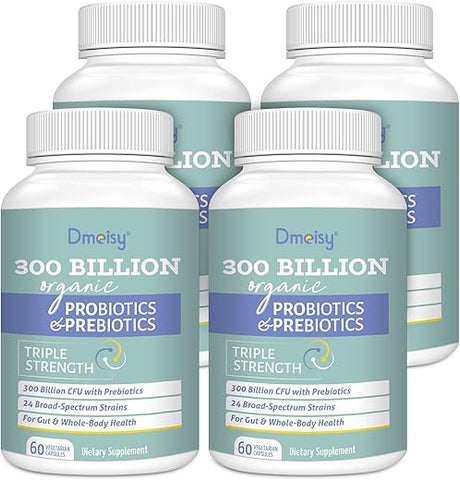 Dmeisy - Probióticos para Mulheres e Homens, 300 Bilhões UFC 24 Cepas Probióticas com 15 Ervas Orgânicas Blend Prebiótico, Probiótico Estável para Digestão e Imunidade