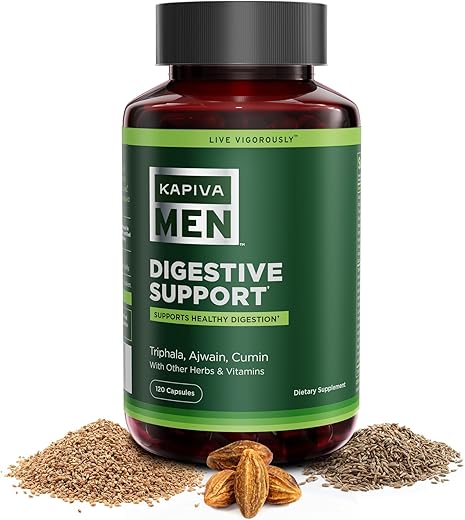 KAPIVA MEN - Suplemento Digestivo com Triphala, Ajwain, Cominho e Outras Ervas e Vitaminas, Promove Digestão Saudável e Saúde Intestinal, Fornecimento de 60 Dias, 120 Cápsulas