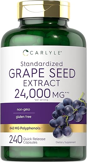 Extrato de Semente de Uva 24.000 mg Equivalente 240 Cápsulas | Extrato Padronizado de Máxima Potência | Livre de Transgênicos, Sem Glúten - Carlyle