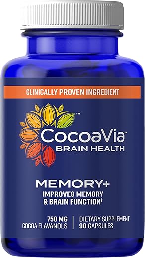 Suplemento de Memória para o Cérebro, Comprovado Clinicamente, Estimulante de Memória e Cérebro à Base de Plantas, Sem Açúcar, Sem Glúten, Vegano, 750 mg Cápsulas de Flavanóis de Cacau, 30 Dias - CocoaVia