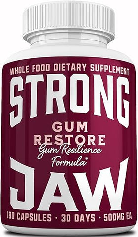 Strong Jaw - Suplemento Gum Restore – Suporte para Gengivas Recuadas, Inchaço Gengival, Saúde Bucal | Marca em Destaque