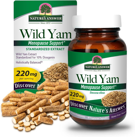 Nature's Answer - Nature’s Answer Wild Yam Root 60 Cápsulas | Suporte para Menopausa | Equilíbrio Hormonal Feminino | Sem Glúten, Não-OGM, Vegano, Sem Conservantes ou Sabores Artificiais | Único