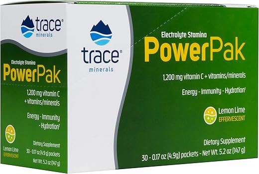 Power Pak Pó Eletrólito | 1200 mg Vitamina C, Zinco, Magnésio | Reforça Imunidade, Hidratação e Energia Natural | Limão Lima | 30 Pacotes - Trace Minerals