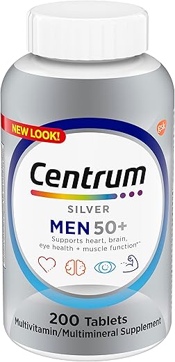 Silver Men’s 50 – Vitaminas para Memória e Cognição com Vitamina D3, Complexo B e Zinco – 200 Comprimidos - Centrum