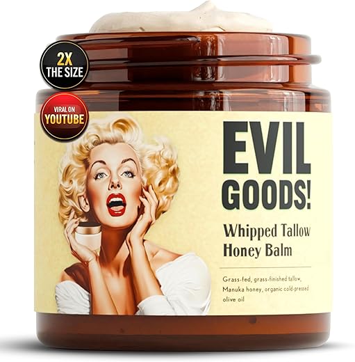 EVIL GOODS - Bálsamo de Talo de Boi Batido com Mel, 120g, Sem Fragrância, Creme Facial, Loção Corporal e Protetor Labial de Gado Alimentado com Grama