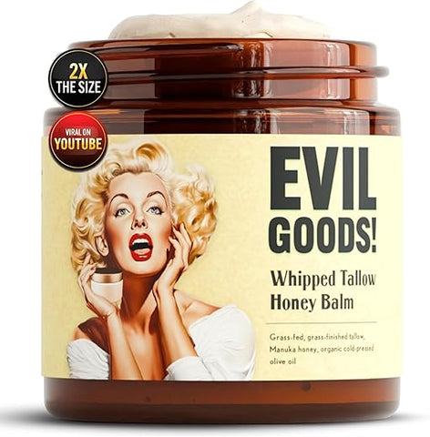 EVIL GOODS - Bálsamo de Talo de Boi Batido com Mel, 120g, Sem Fragrância, Creme Facial, Loção Corporal e Protetor Labial de Gado Alimentado com Grama