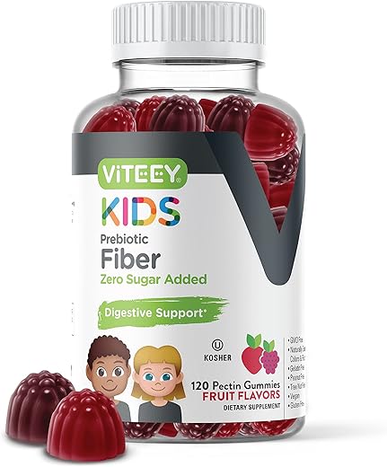 Viteey - Fibras Gomosas Prebióticas para Crianças – Alívio da Constipação, Suporte à Saúde Digestiva e Regularidade, Suporte Natural ao Peso – 4g de Fibras, Zero Açúcar Adicionado, Vegano, Sem Glúten – Delicioso