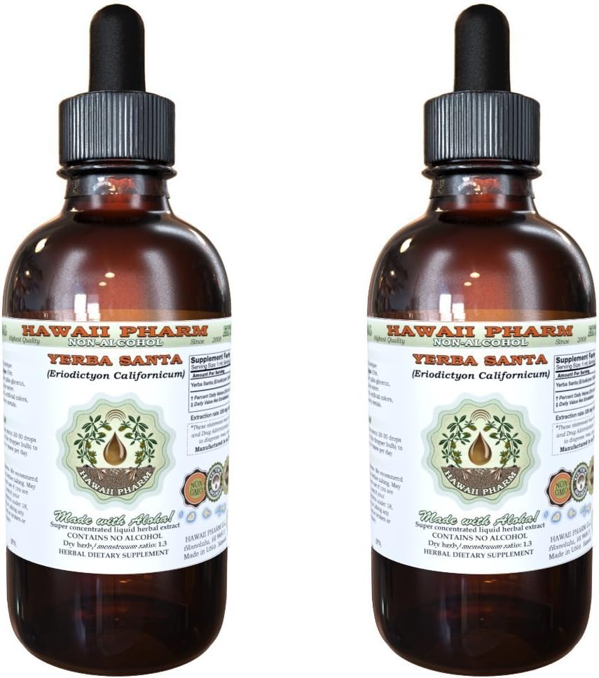 Yerba Santa Extrato Líquido Sem Álcool, Folha Seca de Yerba Santa Glicerito Herbal Natural, Hawaii Pharm, EUA 2×120 ml