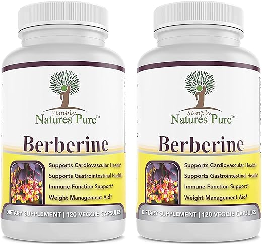 Simply Natures Pure - Berberina HCl 500mg – 120 Cápsulas – Suporte Cardiovascular Gastrointestinal Imunológico – Cromo Canela (Pacote com 2) –