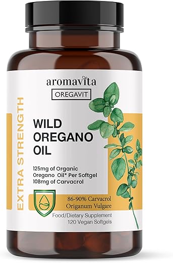 AROMAVITA - Oregavit Cápsulas de Óleo de Orégano Selvagem Grego | 86-90%% Carvacrol – 125mg Óleo de Orégano por Softgel – Imunidade