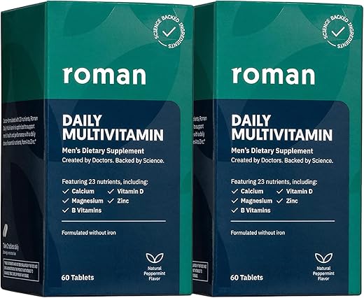 Multivitamínico Diário para Homens | Suporta Atividade Física, Saúde do Cérebro, Coração e Sistema Imunológico com 23 Nutrientes Essenciais Incluindo Cálcio, Magnésio e Zinco | 60 Dias - ROMAN