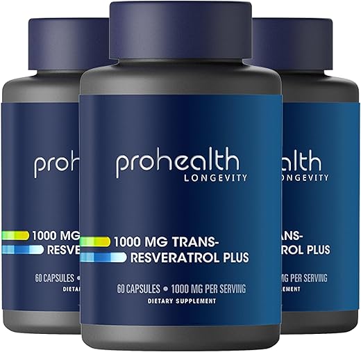 1.000 mg Trans-Resveratrol: Puro 99,5%, Absorção 15X Melhor do Complexo de Polifenóis 420mg (Quercetina, Vinho Tinto) - ProHealth