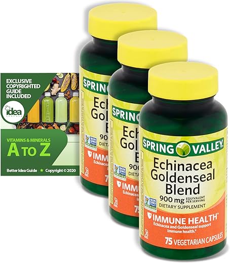Idea Shop USA - Spring Valley Echinacea Goldenseal Blend – Suplemento Dietético, 900 mg, 75 Comprimidos | Vitaminas | Marca Spring Valley
