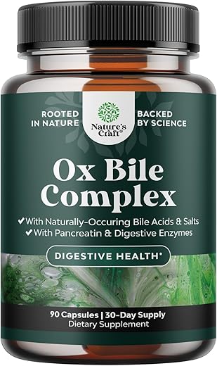 Natures Craft - Enzimas Digestivas com Suplemento de Bile de Boi – Suporte para Digestão do Pâncreas e Vesícula Biliar com Enzimas Digestivas de Pancreatina 4X e Bile de Boi