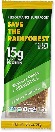 SHANTI BAR - SAVE THE RAINFOREST by SHANTI BALANCE | Blueberry Matcha | 15G Proteína Vegetal | Superfood Orgânico Sem Glúten | Prebióticos para Saúde Intestinal | Reforço Imunológico | Nutrição para Performance