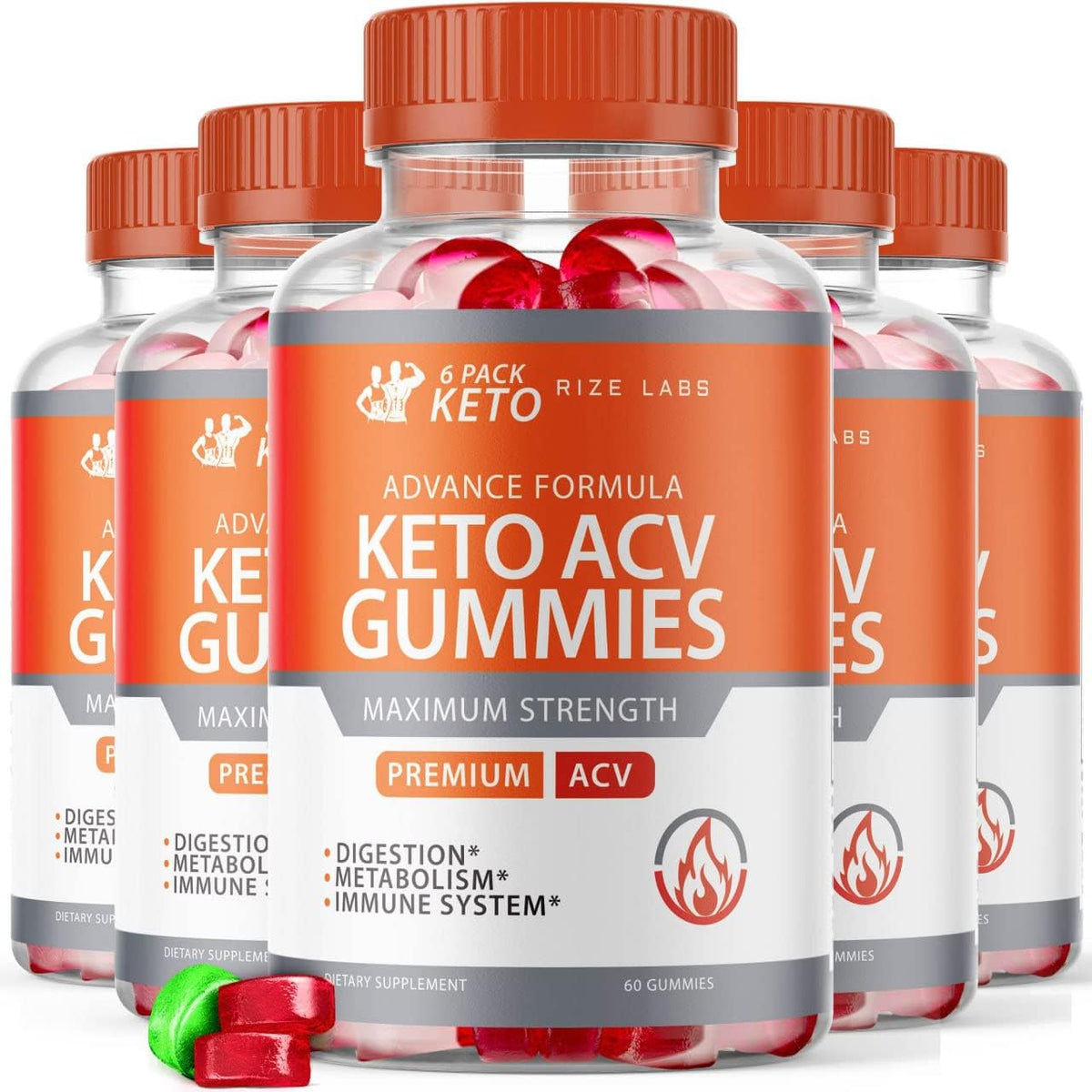 rize labs - 6 Pack Gummies Keto Advanced Formula ACV – 300 Gummies (Embalagem com 5 Packs)