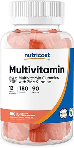 Gummies Multivitamínicos 180 Gummies (Sabor de Frutas Vermelhas) – 90 Porções, Sem Glúten, Não-OGM e Amigável para Vegetarianos - Nutricost