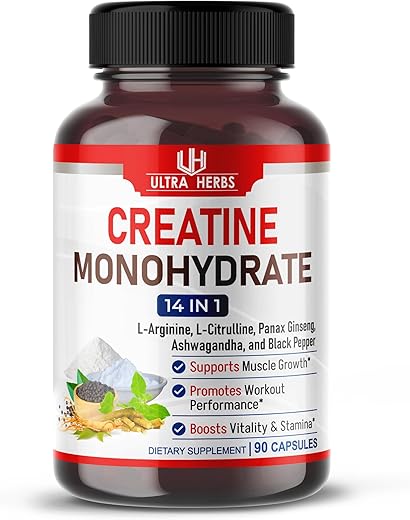 ULTRA HERBS - Ultra Creatine Pills 9800mg | Cápsulas de Monohidrato de Creatina Potencializadas com L-Arginina, L-Citrulina, Ginseng | Suporte para Resistência e Energia | Marca Ultra Creatine
