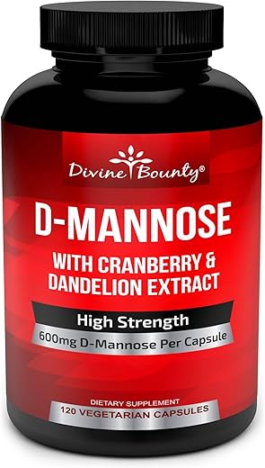 Cápsulas de D-Manose 600mg com Extrato de Cranberry e Dente-de-leão para Saúde Normal do Trato Urinário – 120 Cápsulas Vegetais - Divine Bounty