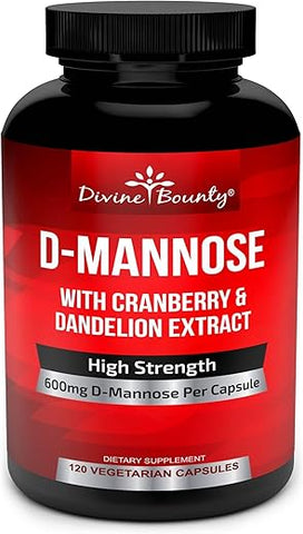 Cápsulas de D-Manose 600mg com Extrato de Cranberry e Dente-de-leão para Saúde Normal do Trato Urinário – 120 Cápsulas Vegetais - Divine Bounty