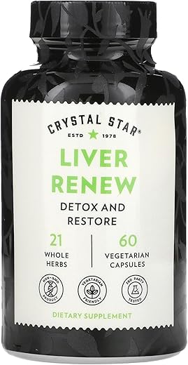 Liver Renew – 60 Cápsulas, Limpeza Herbal do Fígado para Suporte à Função Normal do Fígado - Crystal Star