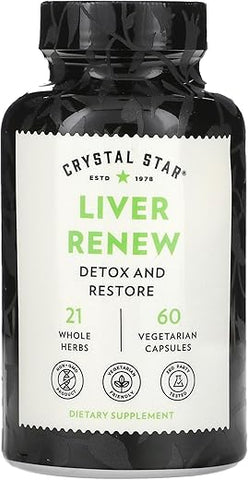 Liver Renew – 60 Cápsulas, Limpeza Herbal do Fígado para Suporte à Função Normal do Fígado - Crystal Star