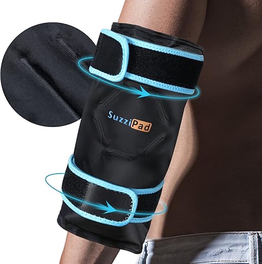 SUZZIPAD - SuzziPad – Braçadeira de Gelo para Tendinite e Cotovelo de Tenista, Envoltório de Gelo para Cotovelo com Compressa Fria, Alívio da Dor para Antebraço, Cotovelo de Tenista, Cotovelo de Golfista, Bursite e Esportes