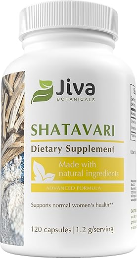 Cápsulas de Shatavari 1200 Mg – Suplemento de Extrato de Raiz de Shatavari em Pó – Apoio à Saúde Normal das Mulheres – Feito com Raízes de Asparagus Racemosus – 120 Cápsulas - Jiva Botanicals