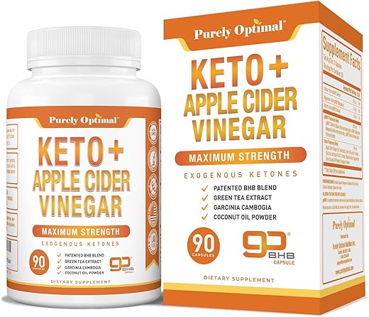 Cápsulas de Vinagre de Maçã com A Mãe – Suporte para Dieta Keto, Cetonas Exógenas BHB para Cetose, Energia – Purely Optimal Keto BHB